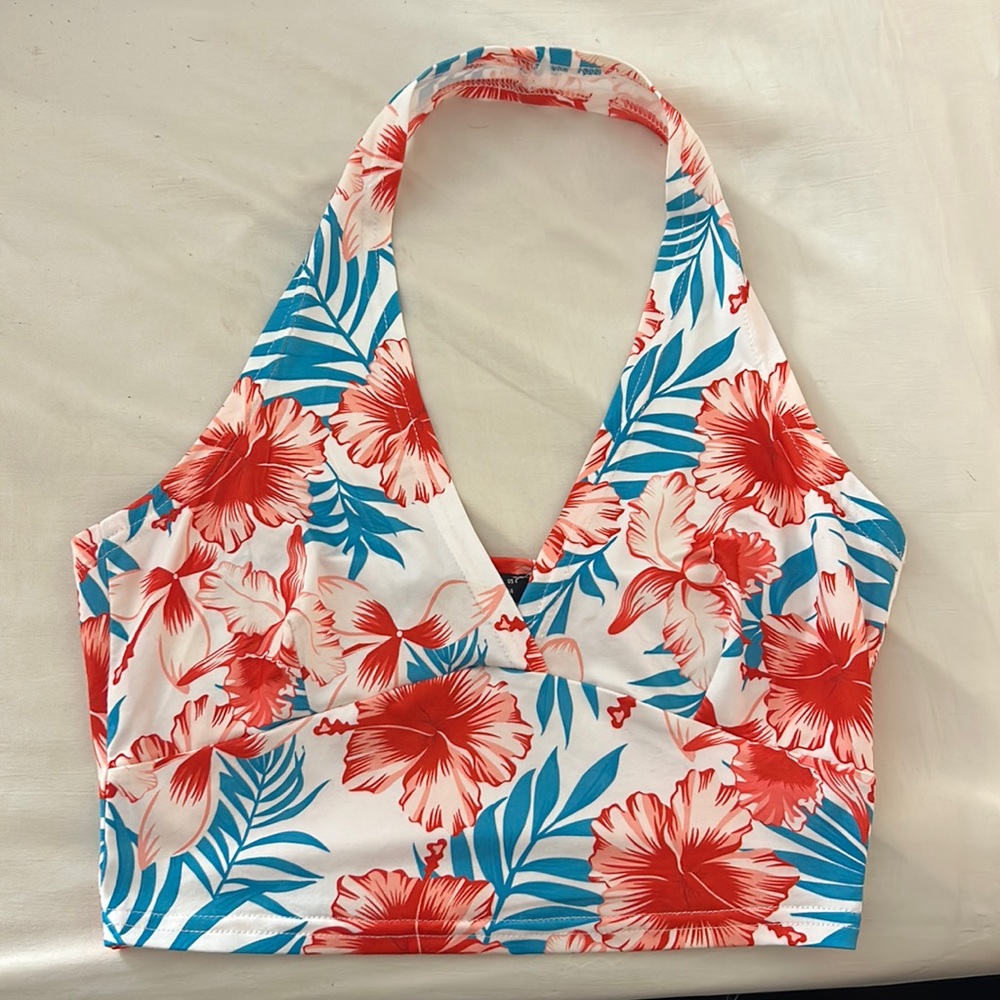 SHEIN Tropical Print Halter Top